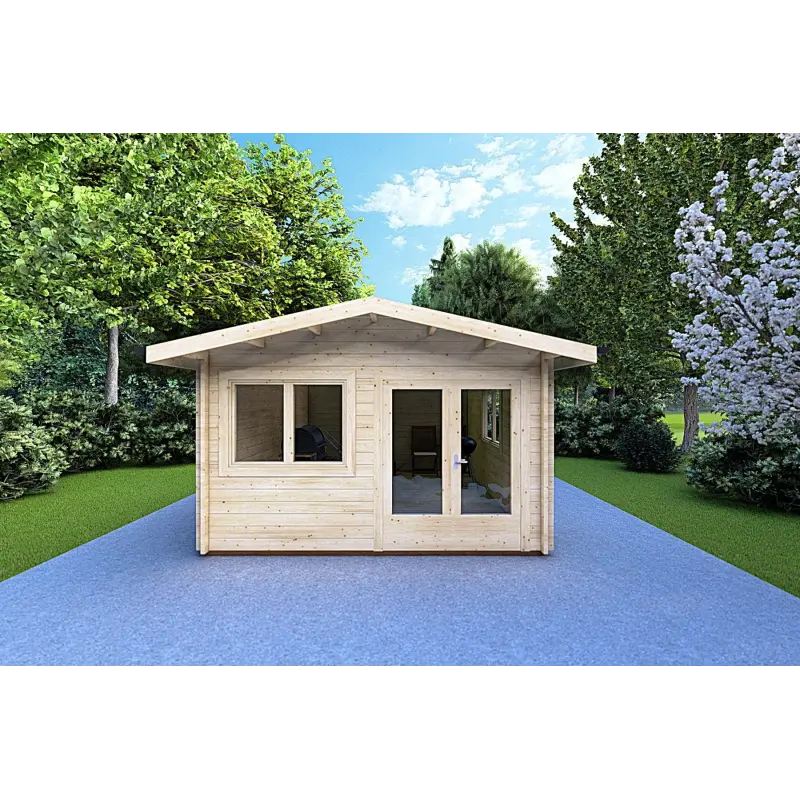Abri de jardin en bois LELLA 4x6, 44mm, vue frontale