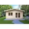 Vue frontale de l’abri de jardin en bois LELLA 15 m² de Caleba, abri spacieux avec forme claire et fonctionnelle