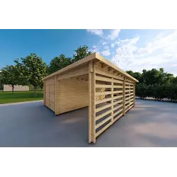 Garage en bois avec auvent 6x6, 44mm, façade côté droit