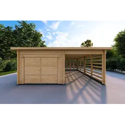 Garage en bois avec auvent 6x6, 44mm, vue frontale