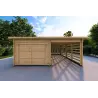 Garage en bois avec auvent 6x6, 44mm, vue frontale