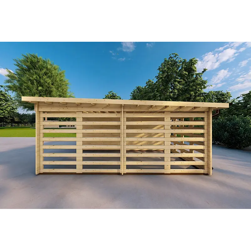 Garage en bois avec auvent 6x6, 44mm, côté droit