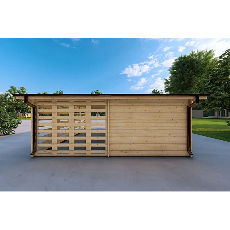 Garage en bois avec auvent 6x6, 44mm, vue arrière