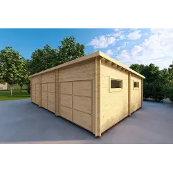 Garage en bois triple 9x6, 44mm, façade côté droit