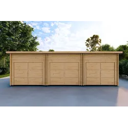 Garage en bois triple 9x6, 44mm, vue frontale