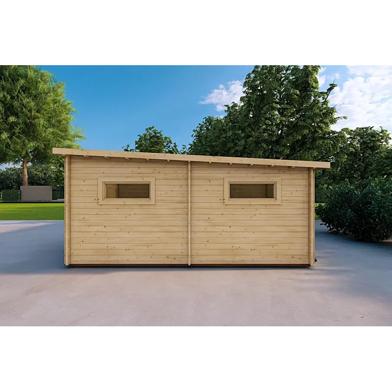 Garage en bois triple 9x6, 44mm, côté droit