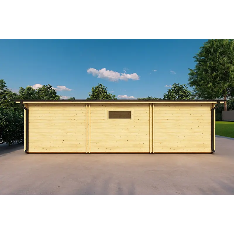 Garage en bois triple 9x6, 44mm, vue arrière