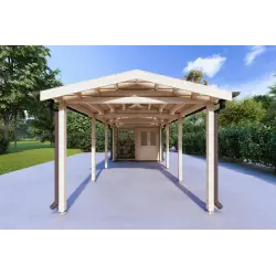 Auvent en bois 24 m², 44mm, vue frontale