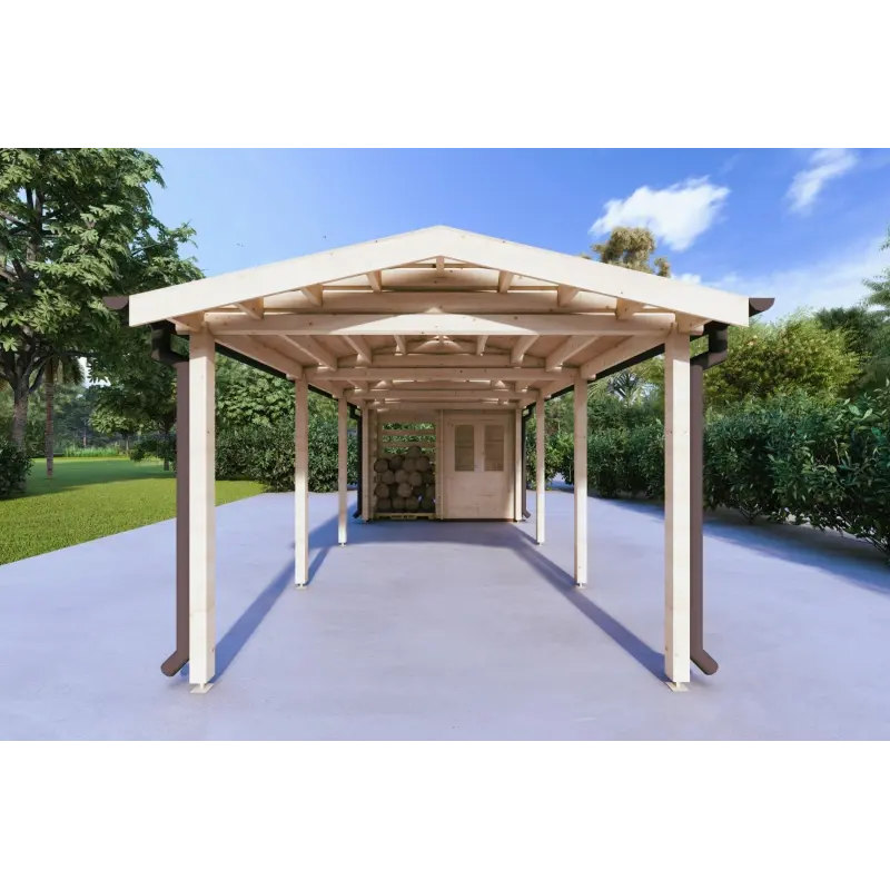 Auvent en bois 24 m², 44mm, vue frontale