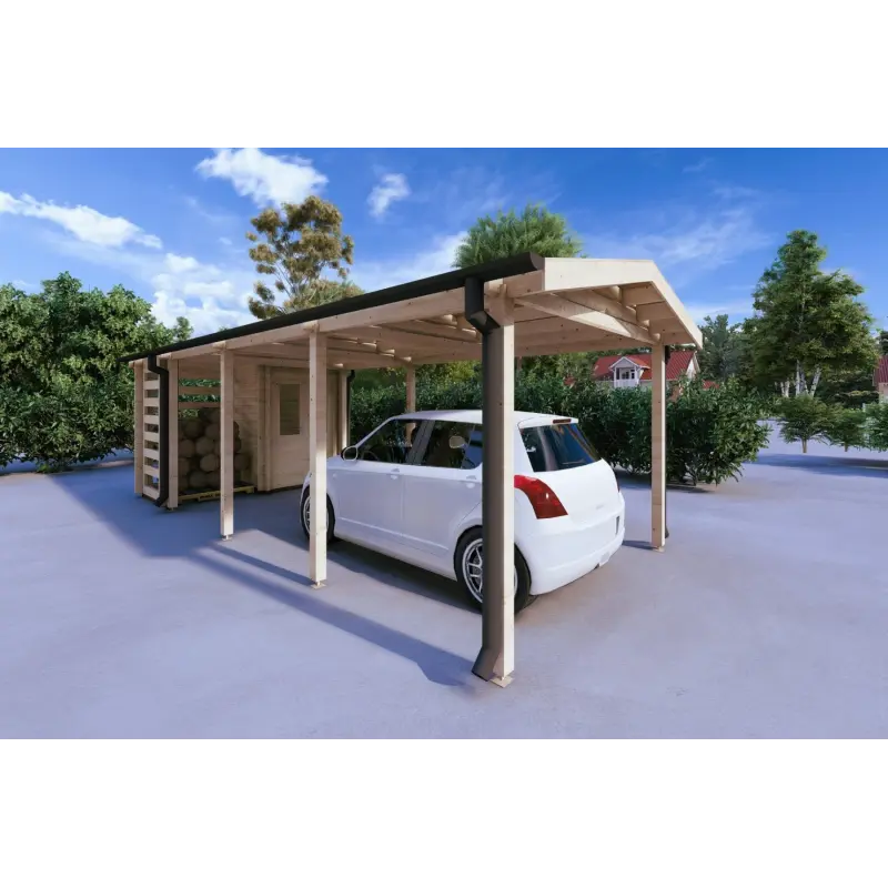 Auvent en bois 24 m², 44mm, façade côté gauche