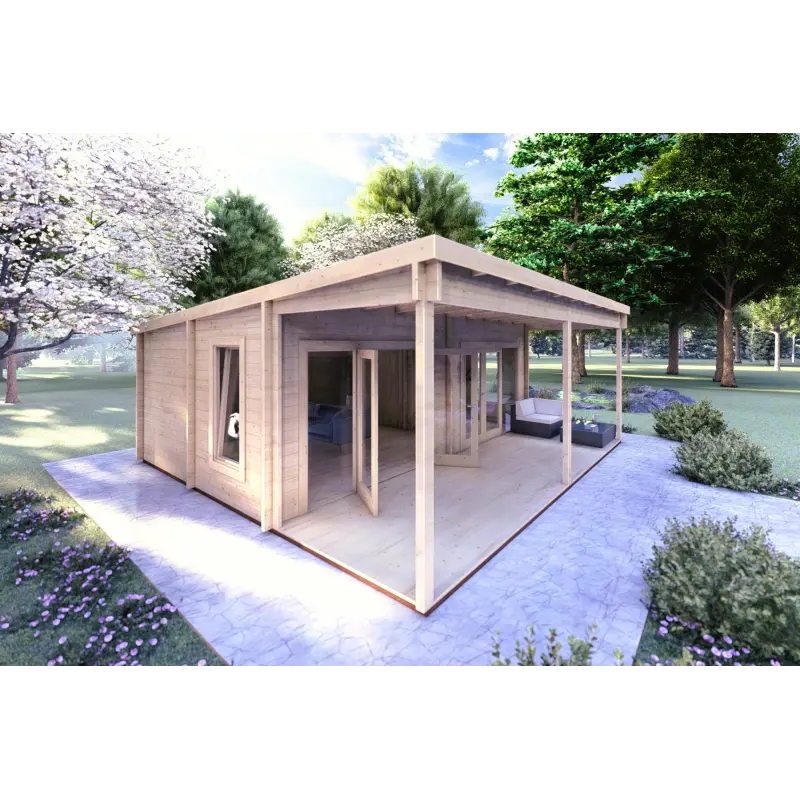 Véranda bois ALICE 7x6.4, 44mm, façade côté gauche