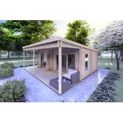Véranda bois ALICE 7x6.4, 44mm, façade côté droit