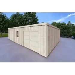 Garage en bois double à toit monopente avec remise personnelle 9.6x6.4, 44/80/30/40 mm, façade côté droit