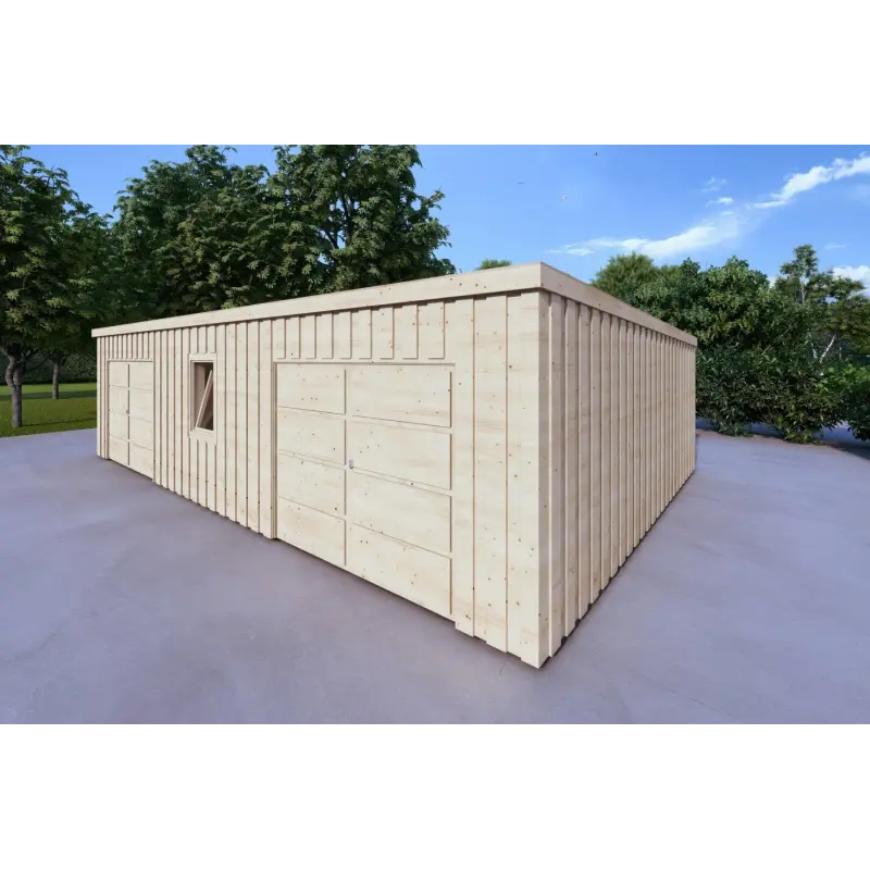 Garage en bois double à toit monopente avec remise personnelle 9.6x6.4, 44/80/30/40 mm, façade côté droit