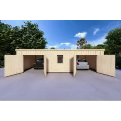 Garage en bois double à toit monopente avec remise personnelle 9.6x6.4, 44/80/30/40 mm, vue frontale