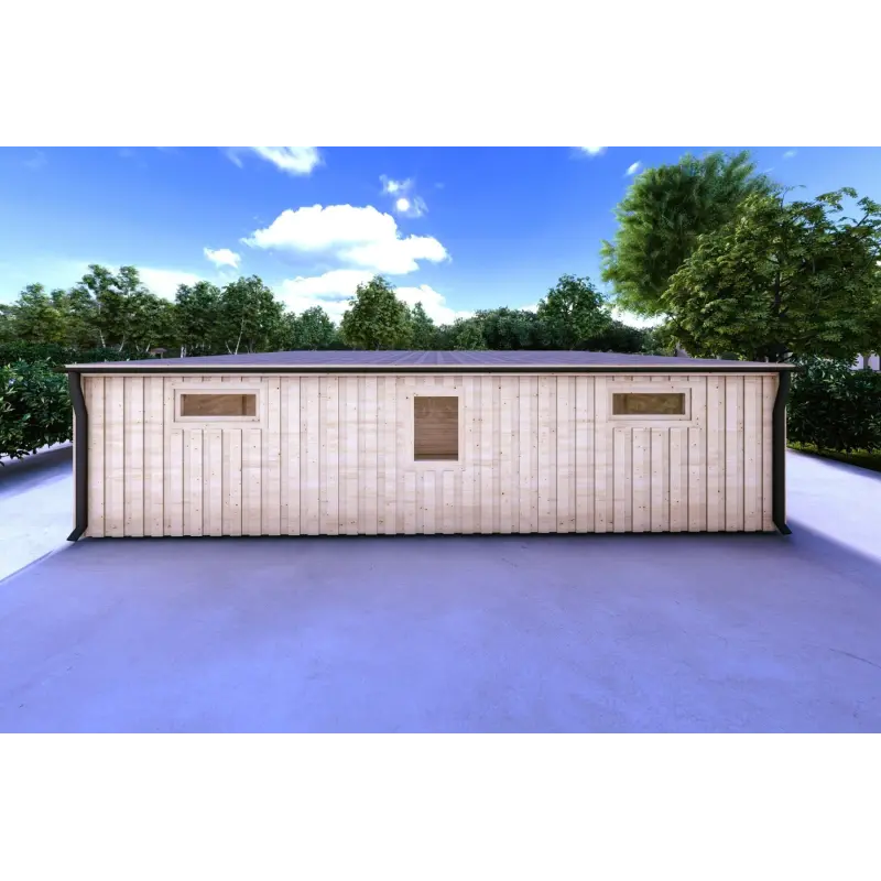 Garage en bois double à toit monopente avec remise personnelle 9.6x6.4, 44/80/30/40 mm, vue arrière