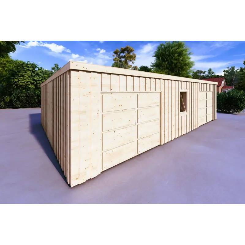 Garage en bois double à toit monopente avec remise personnelle 9.6x6.4, 44/80/30/40 mm, côté gauche