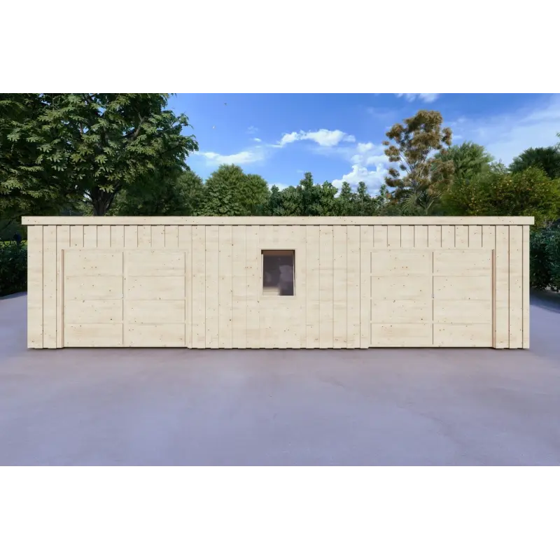 Garage en bois double à toit monopente avec remise personnelle 9.6x6.4, 44/80/30/40 mm, vue de face