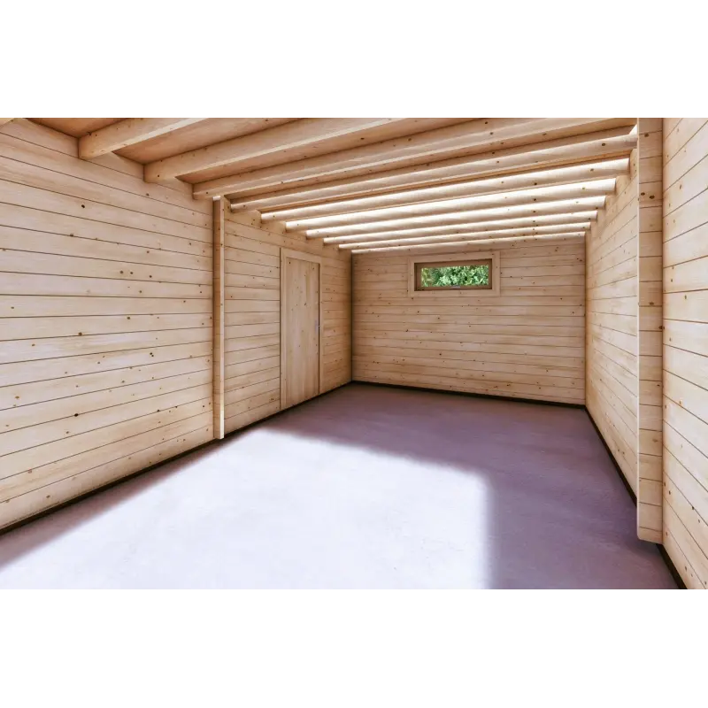 Garage en bois double à toit monopente avec remise personnelle 9.6x6.4, 44/80/30/40 mm, intérieur