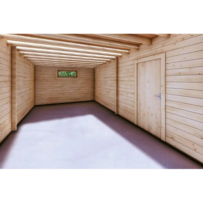 Garage en bois double à toit monopente avec remise personnelle 9.6x6.4, 44/80/30/40 mm, parois intérieures