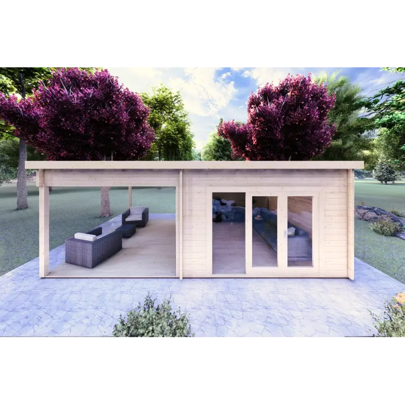 Maison en bois de jardin ERICA 7x4, 44mm, vue frontale
