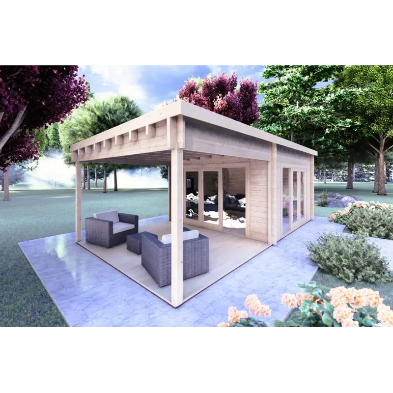 Maison en bois de jardin ERICA 7x4, 44mm, façade côté gauche
