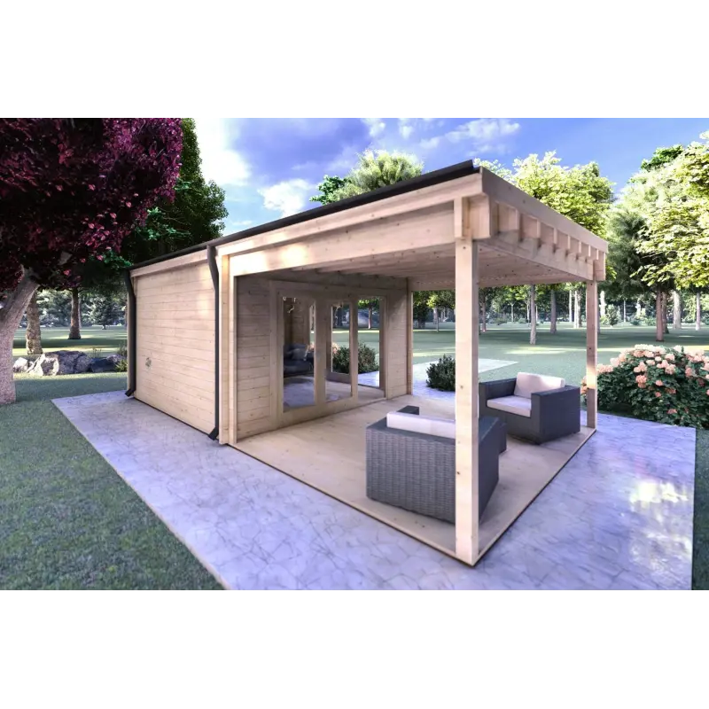 Maison en bois de jardin ERICA 7x4, 44mm, vue arrière côté gauche