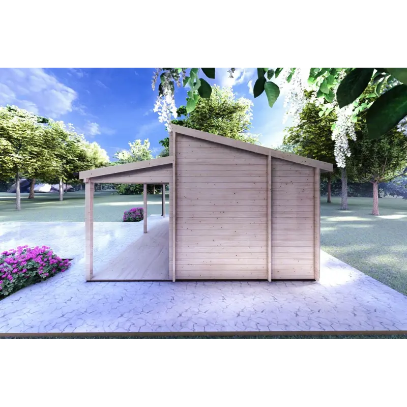 Véranda bois avec patio GIANNA 6.5x5.4, 44mm, côté droit