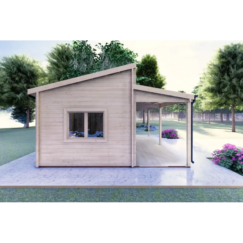 Véranda bois avec patio GIANNA 6.5x5.4, 44mm, côté gauche