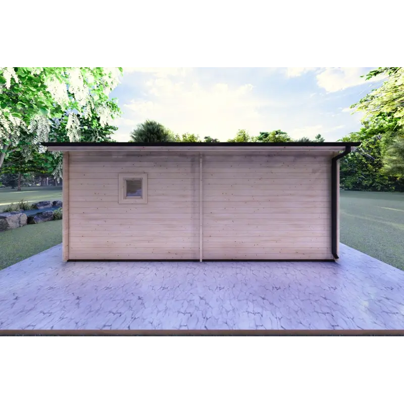 Véranda bois avec patio GIANNA 6.5x5.4, 44mm, vue arrière
