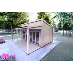 Véranda bois avec patio GIANNA 6.5x5.4, 44mm, façade côté droit