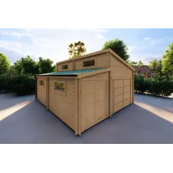 Garage en bois simple avec remise 35 m², 44mm, façade côté gauche