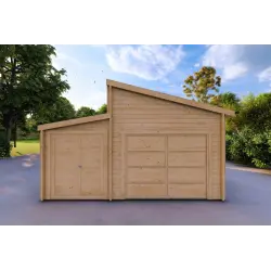 Garage en bois simple avec remise 35 m², 44mm, vue frontale