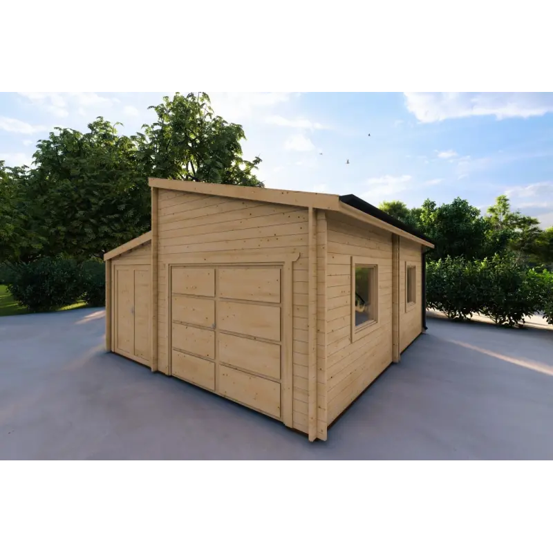 Garage en bois simple avec remise 35 m², 44mm, façade côté droit