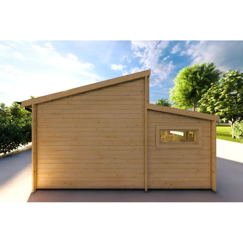Garage en bois simple avec remise 35 m², 44mm, vue arrière