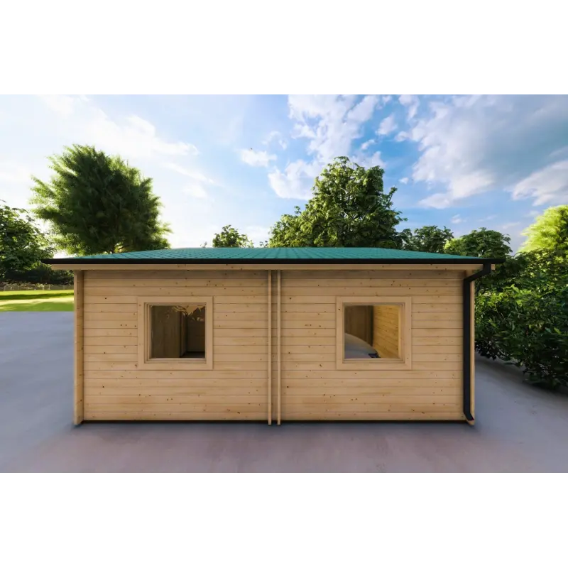 Garage en bois simple avec remise 35 m², 44mm, côté droit
