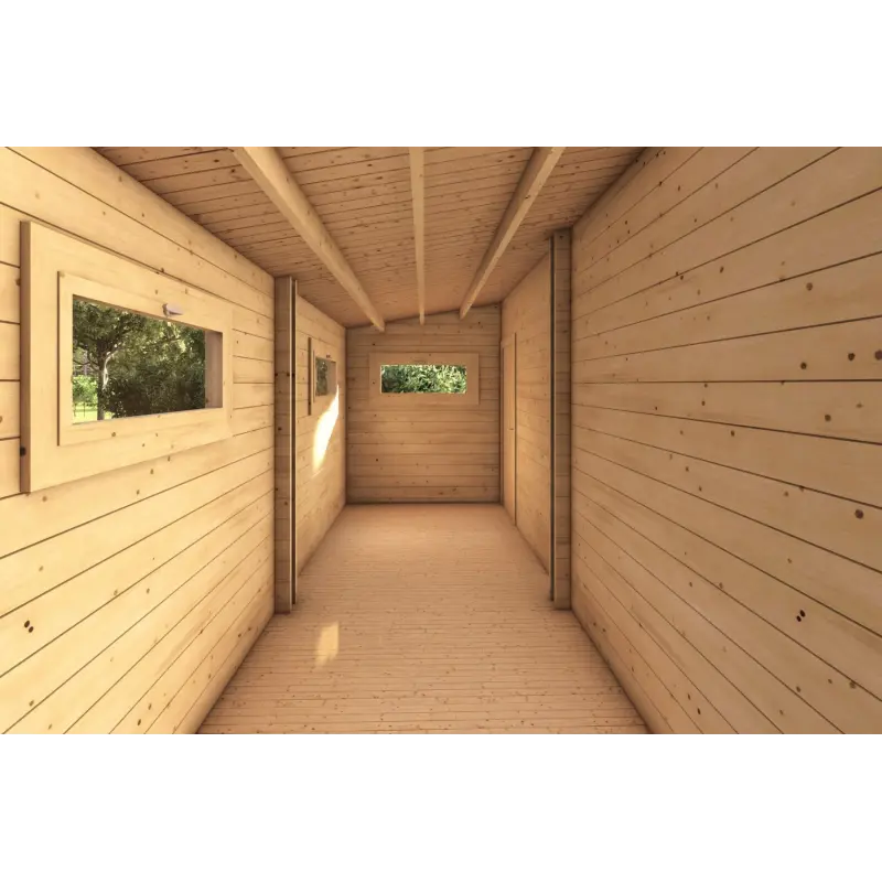 Garage en bois simple avec remise 35 m², 44mm, vue intérieure du débarras
