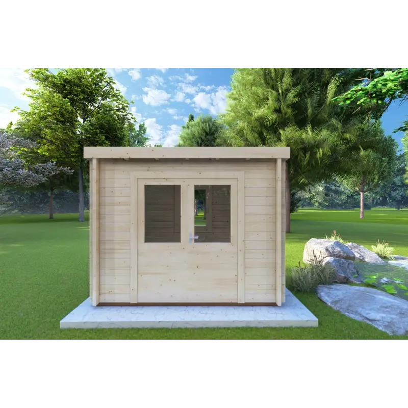 Remise en bois OLGA 3x2, 44mm, vue frontale