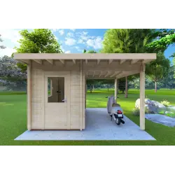 Abris de jardin en bois AMARISSA avec auvent 3x4, 44mm, vue frontale
