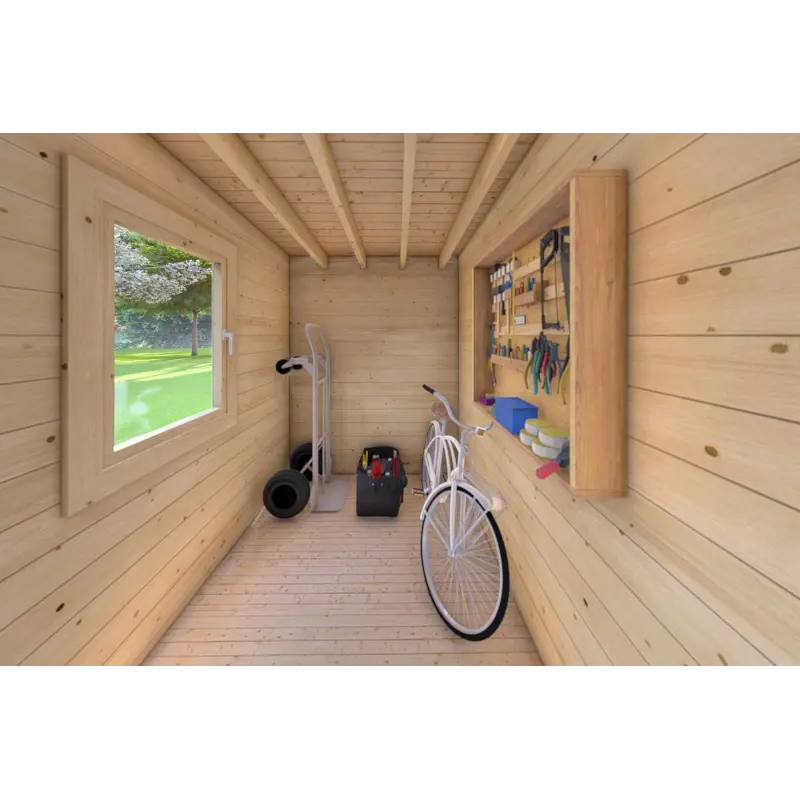 Abris de jardin en bois AMARISSA avec auvent 3x4, 44mm, intérieur