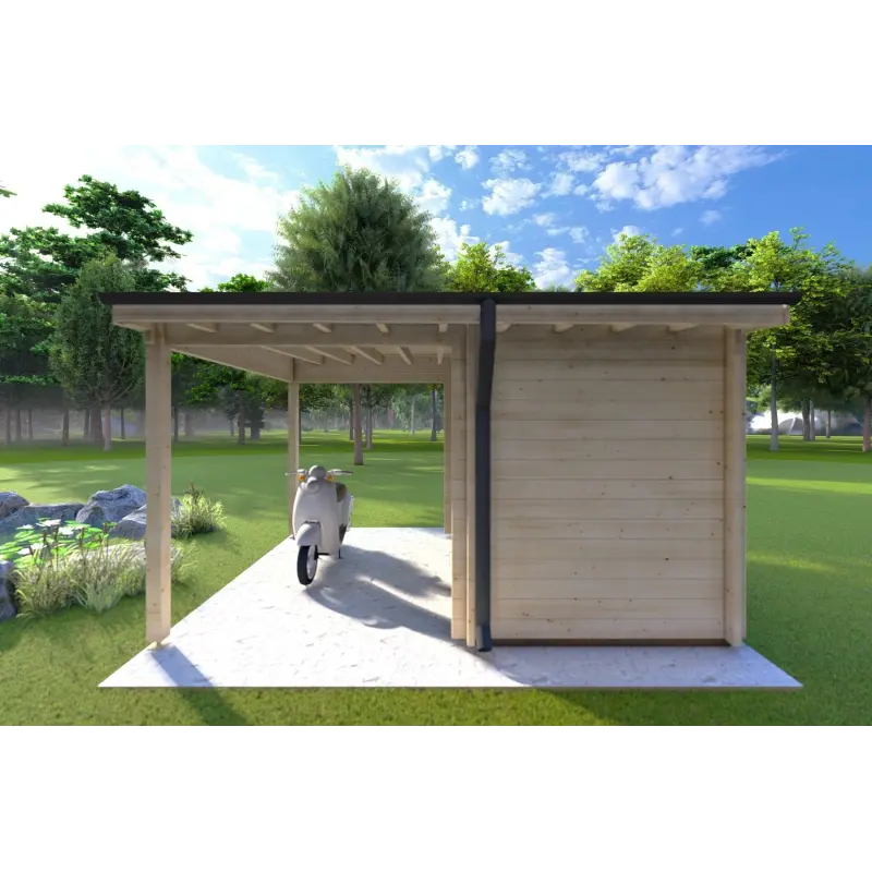 Abris de jardin en bois AMARISSA avec auvent 3x4, 44mm, vue arrière