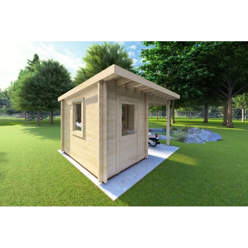 Abris de jardin en bois AMARISSA avec auvent 3x4, 44mm, façade côté gauche