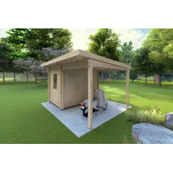 Abris de jardin en bois AMARISSA avec auvent 3x4, 44mm, façade côté droit