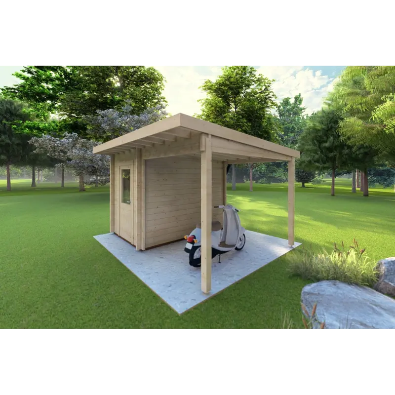 Abris de jardin en bois AMARISSA avec auvent 3x4, 44mm, façade côté droit