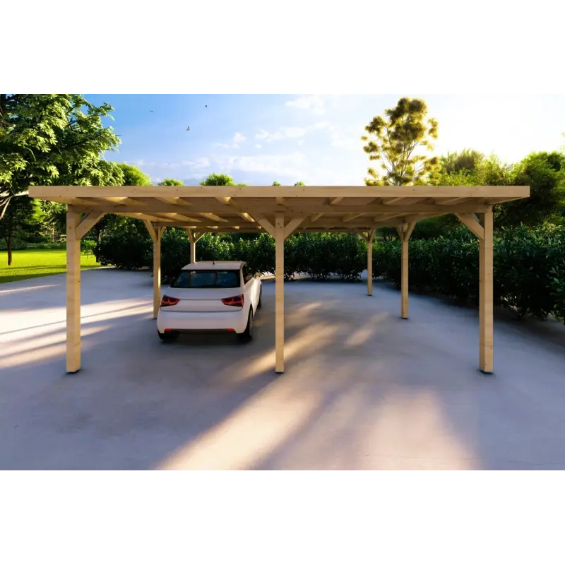 Abri en bois double 6.36x5.75, 36 m², vue frontale