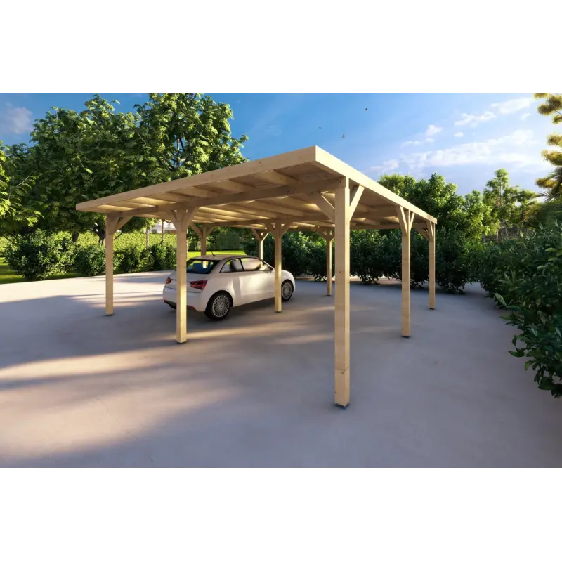 Abri en bois double 6.36x5.75, 36 m², façade côté droit