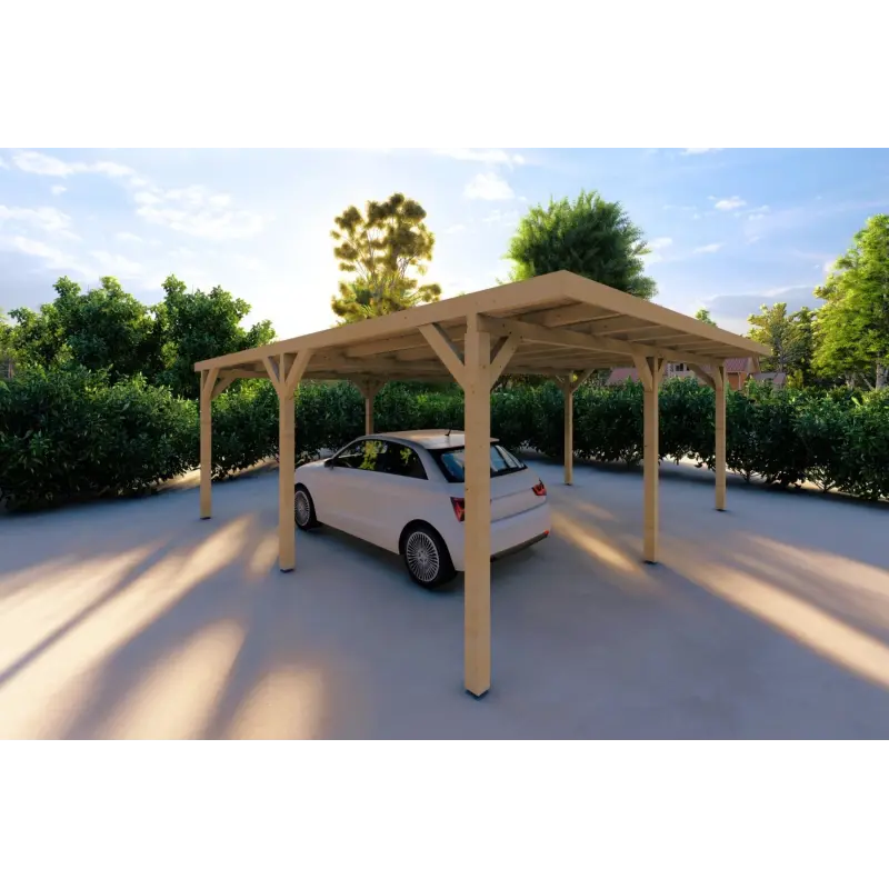 Abri en bois double 6.36x5.75, 36 m², façade côté gauche