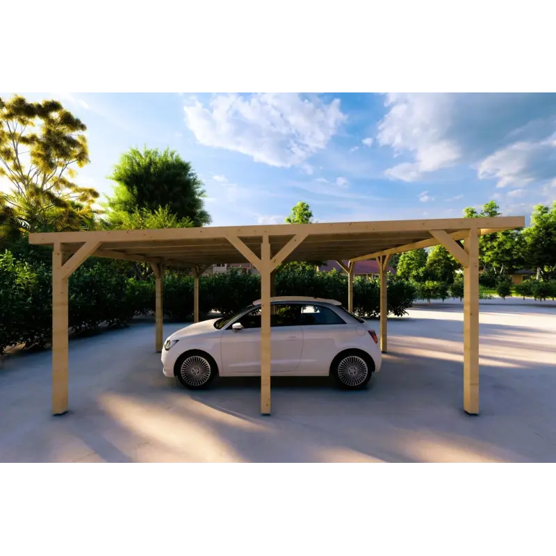 Abri en bois double 6.36x5.75, 36 m², côté gauche