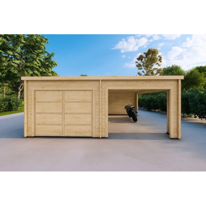 Garage en bois avec toit à un versant 38 m², 44mm, vue frontale