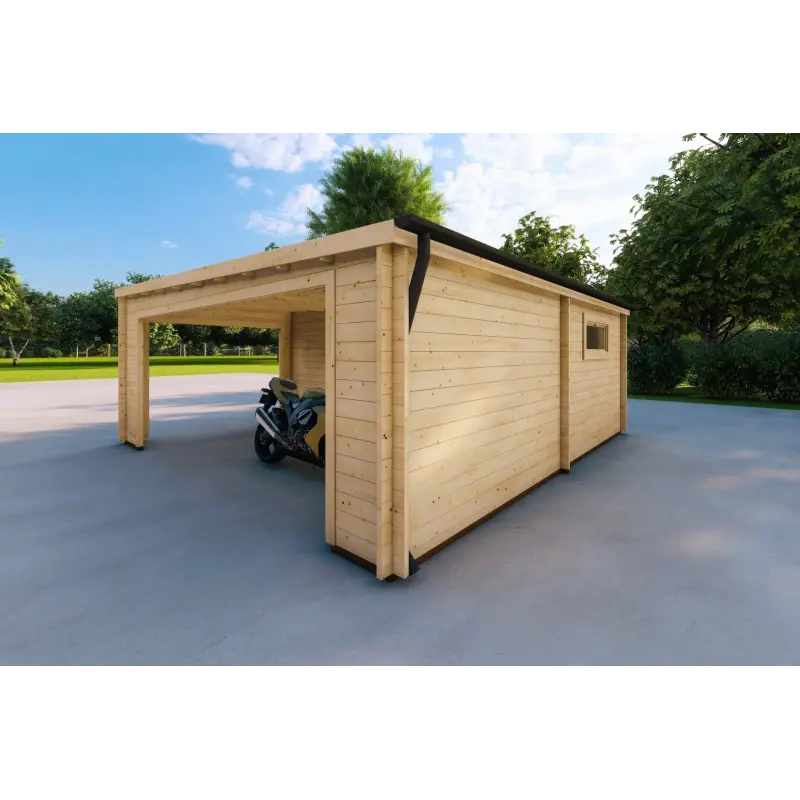 Garage en bois avec toit à un versant 38 m², 44mm, vue arrière côté droit